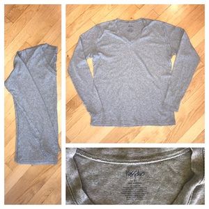 Grey Long Sleeve V Neck Tee